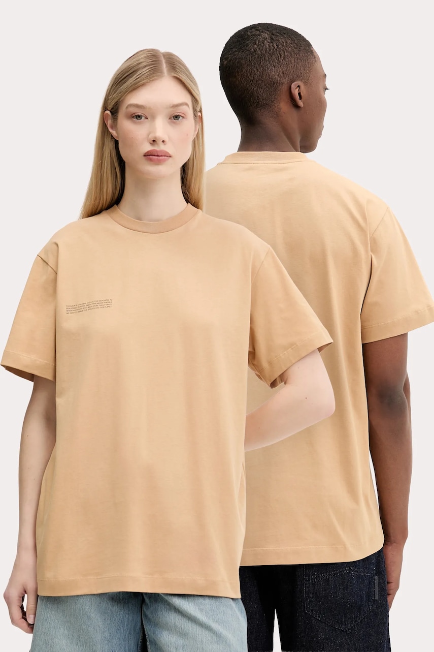 Pangaia tricou din bumbac culoarea maro, cu imprimeu