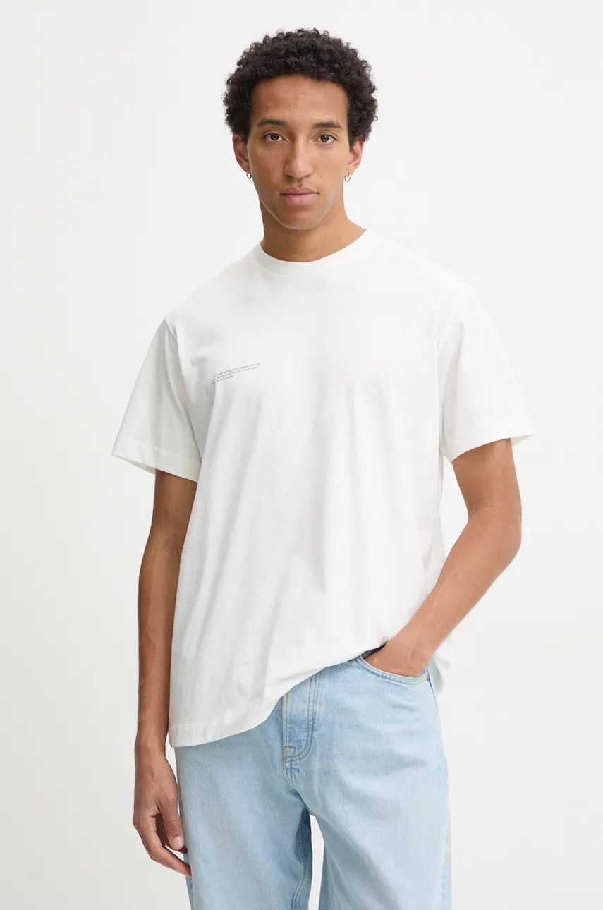 Pangaia tricou din bumbac culoarea bej, cu imprimeu Pangaia tricou din bumbac culoarea bej, cu imprimeu