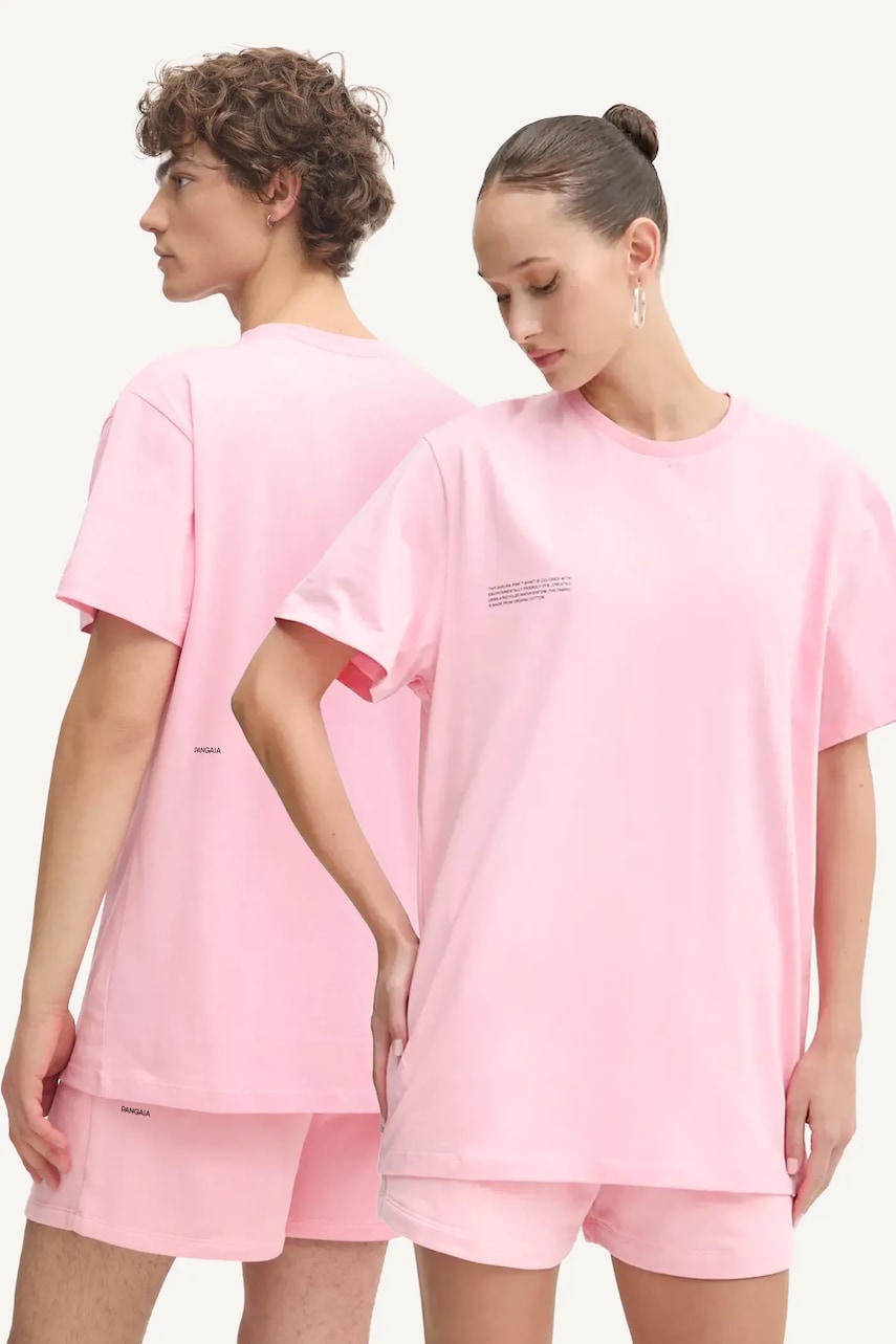 Pangaia tricou din bumbac culoarea roz, cu imprimeu