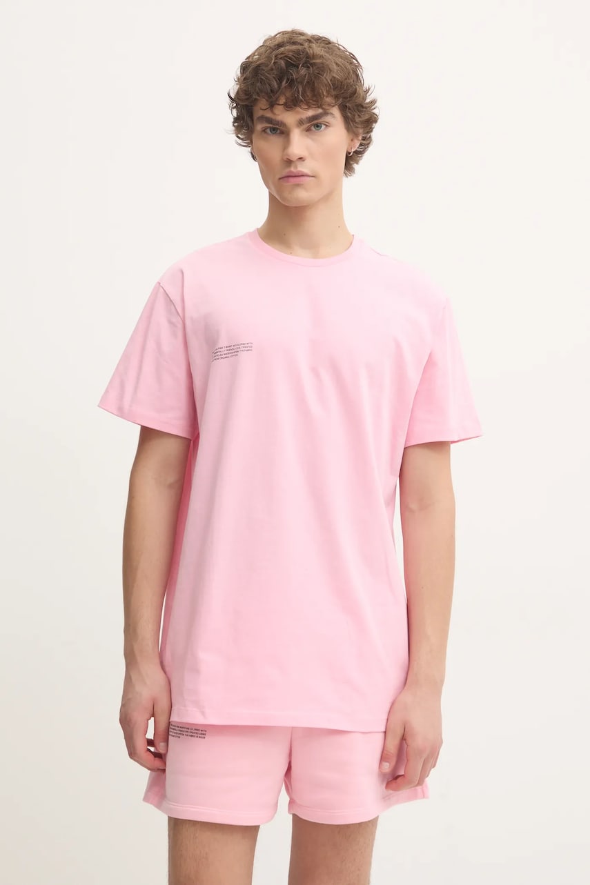 Pangaia tricou din bumbac culoarea roz, cu imprimeu