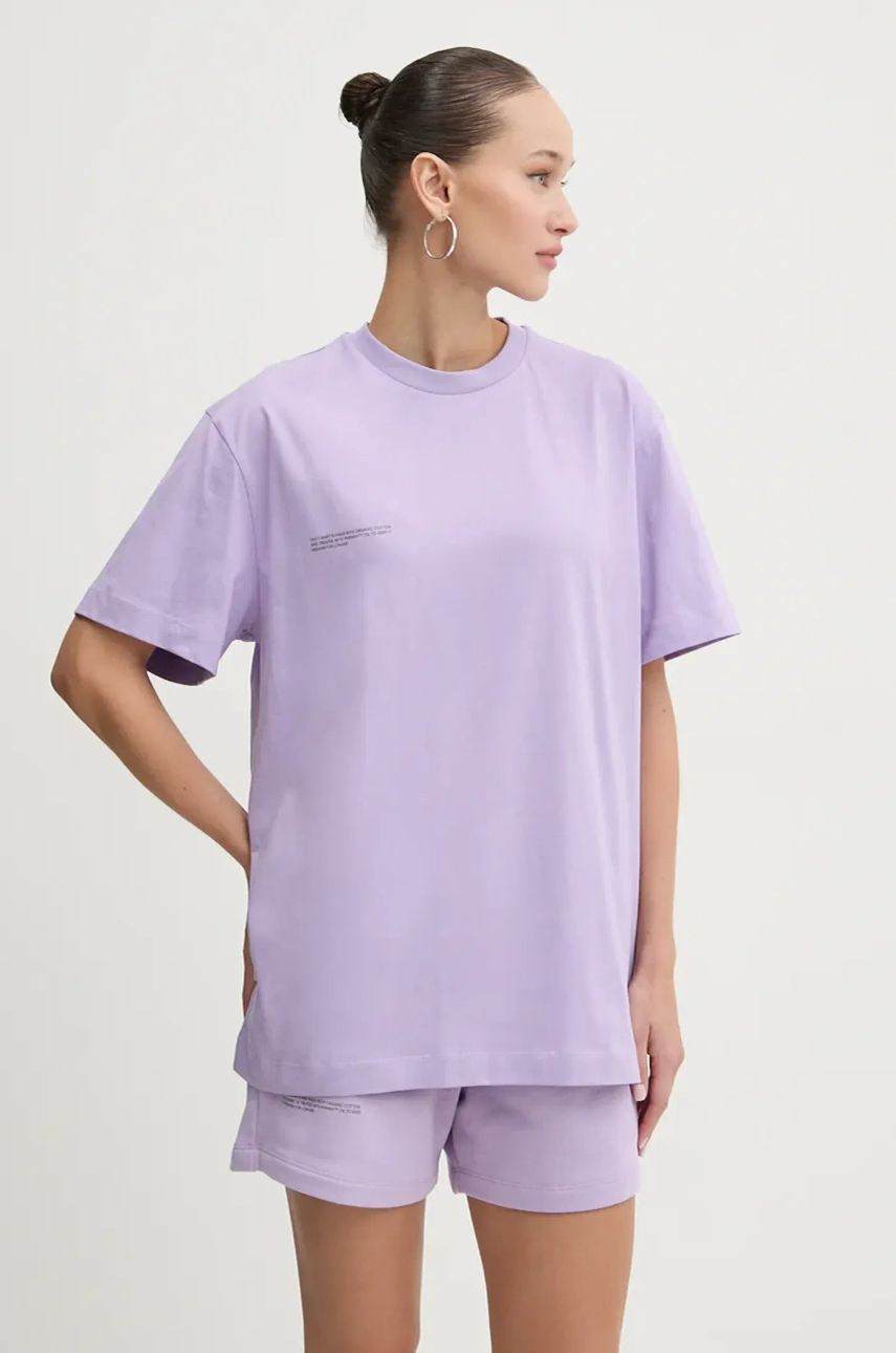 Pangaia tricou din bumbac culoarea violet, cu imprimeu