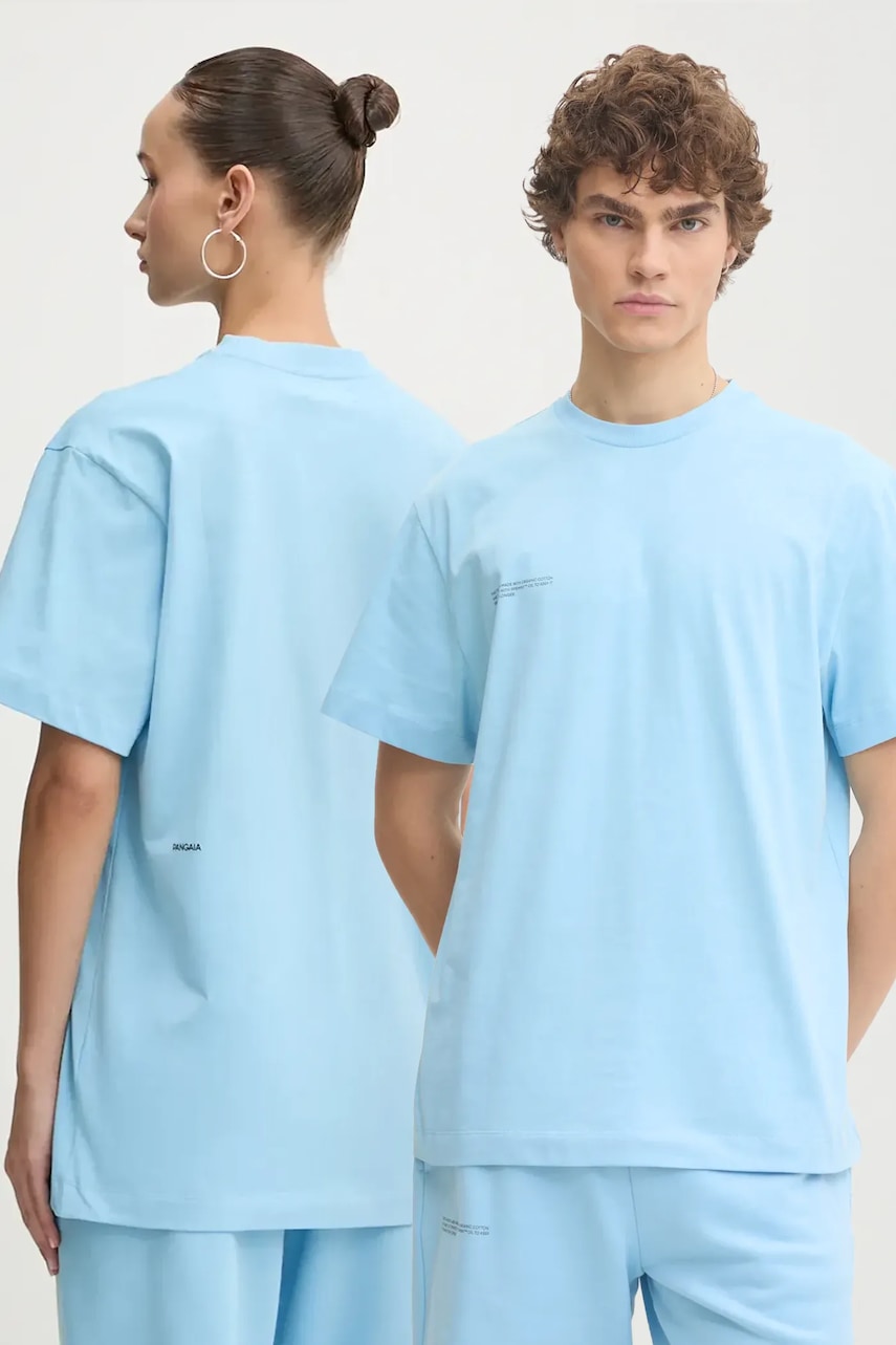 Pangaia tricou din bumbac culoarea turcoaz, cu imprimeu