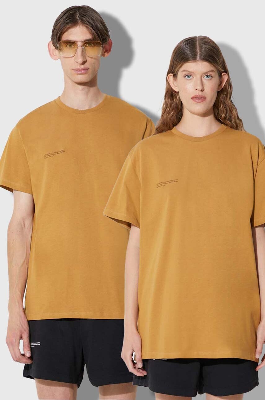 Pangaia tricou din bumbac culoarea maro, cu imprimeu