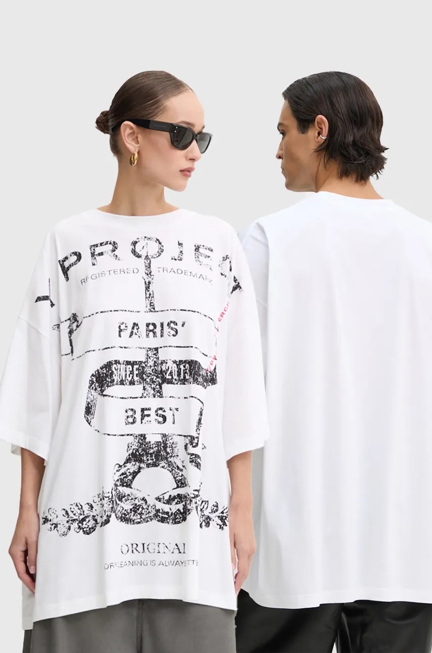 

Памучна тениска Y/Project EVERGREEN PARIS' BEST PINCHED T-SHIRT в бяло с принт 204TS002, Бял