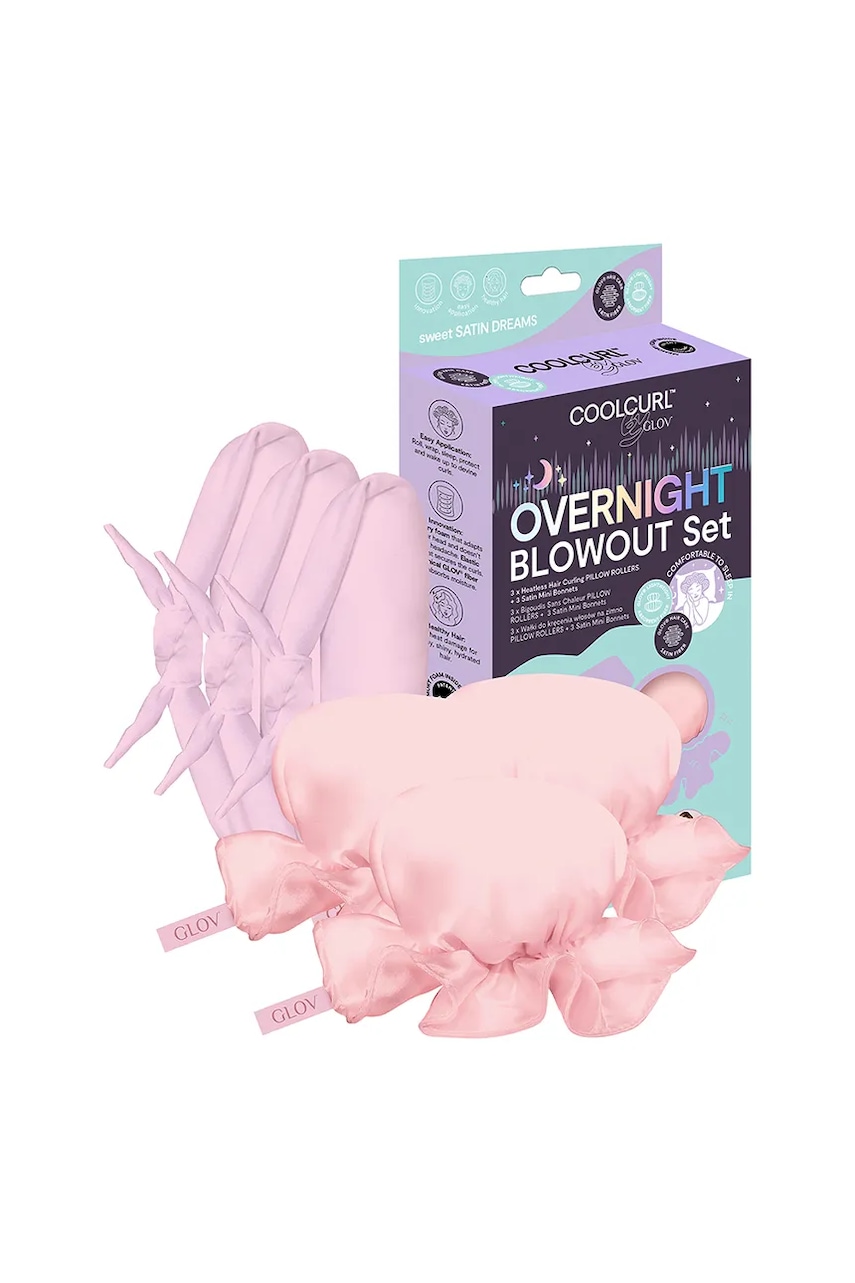 Levně Sada na úpravu vlasů GLOV CoolCurl Overnight Blowout růžová barva
