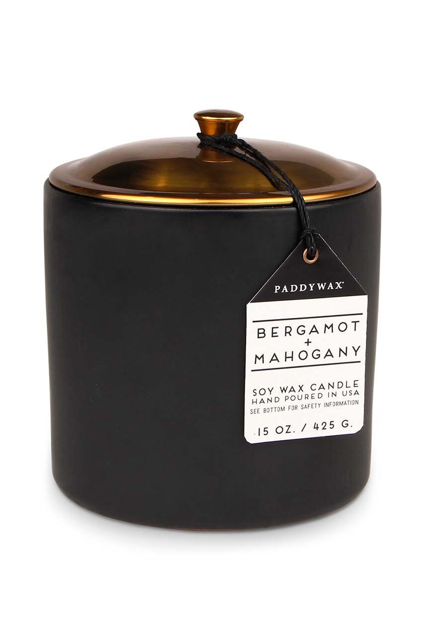 Vonná sójová svíčka Paddywax Bergamot & Mahogony 425 g - černá