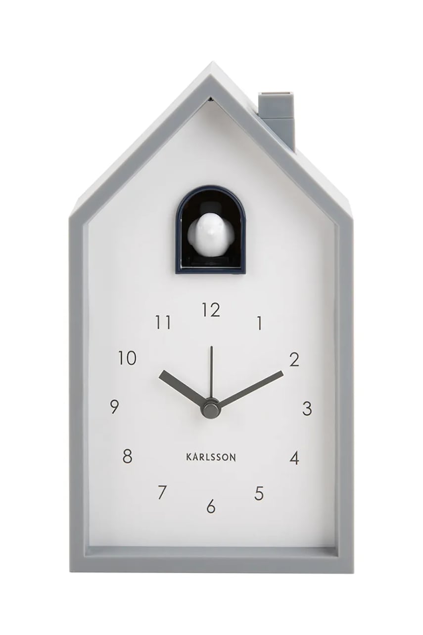 Levně Budík Karlsson Modern Cuckoo šedá barva