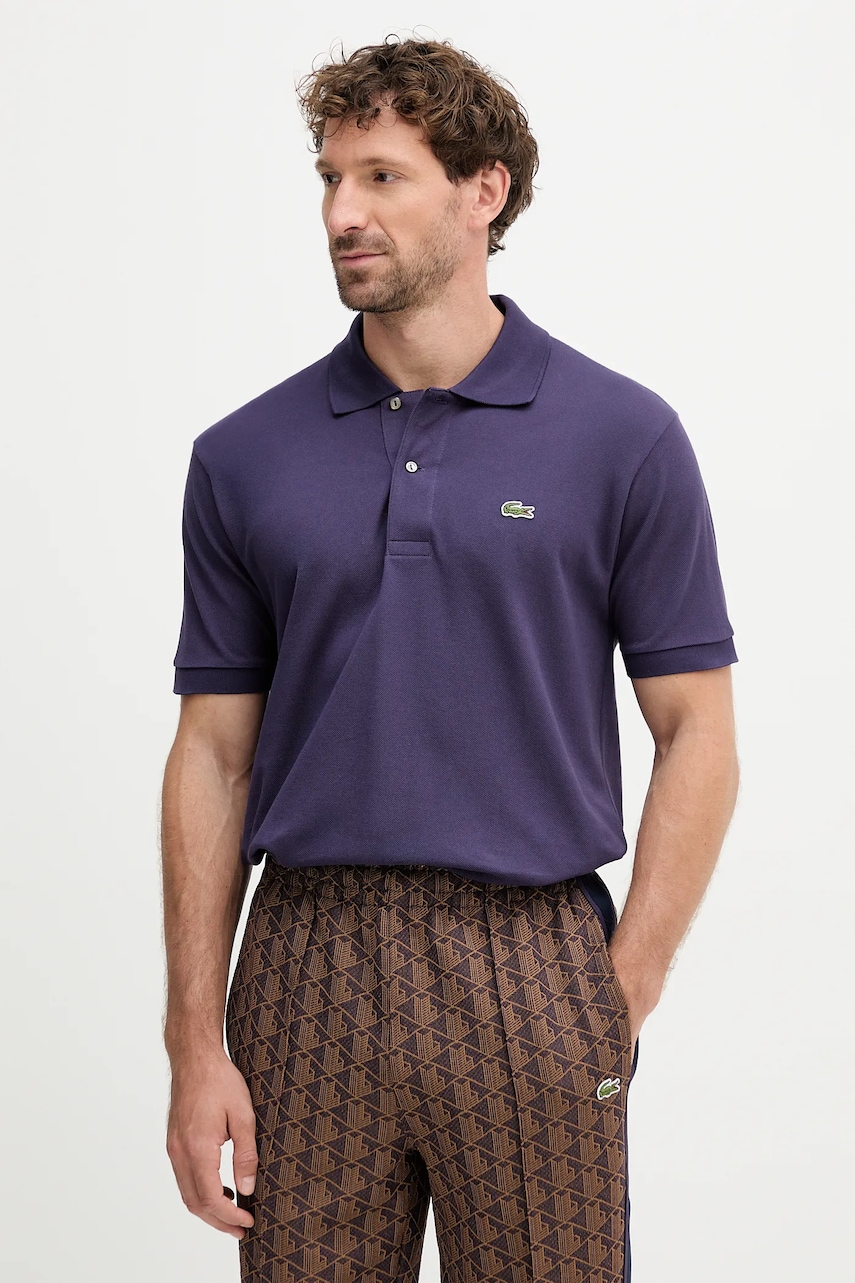 Lacoste polo de bumbac culoarea verde, neted