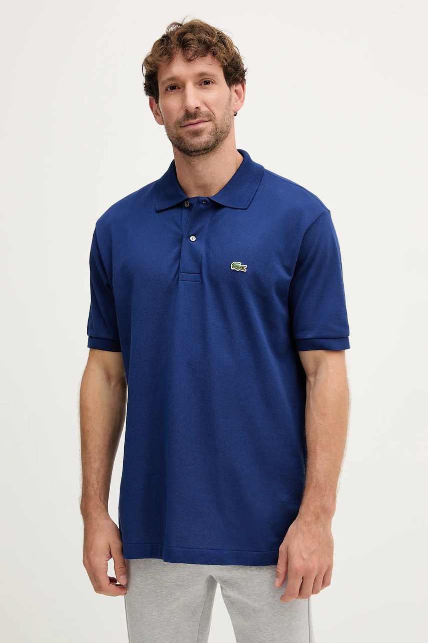 Lacoste polo de bumbac culoarea verde, neted