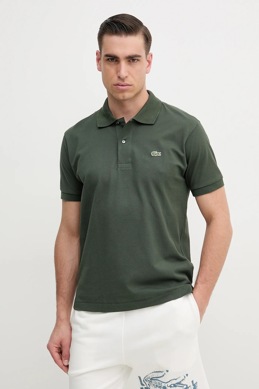 Lacoste polo de bumbac culoarea verde, neted