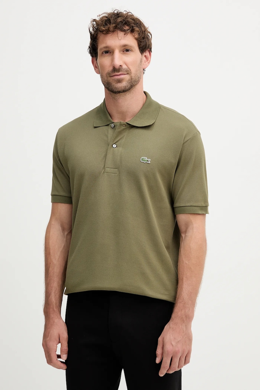 Lacoste polo de bumbac culoarea verde, neted