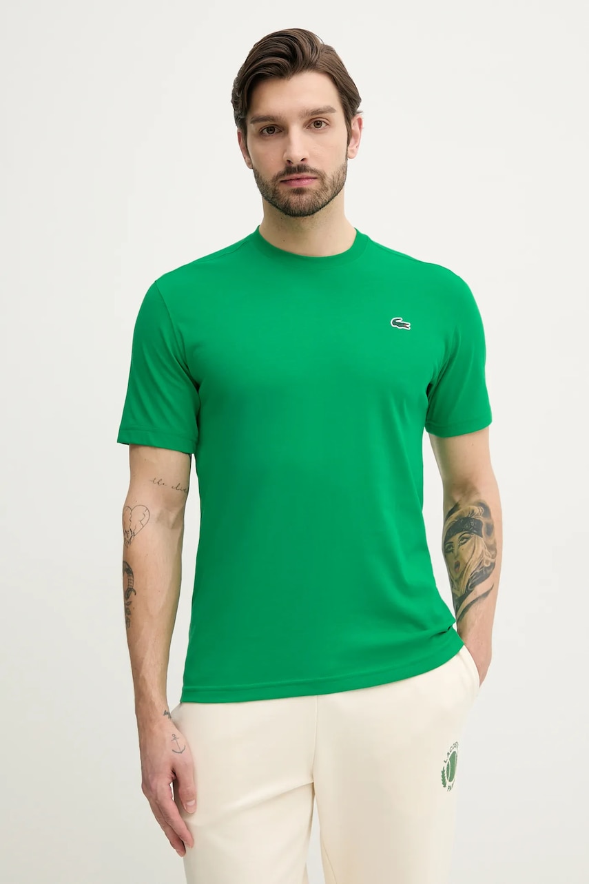 Lacoste tricou barbati, culoarea verde, neted