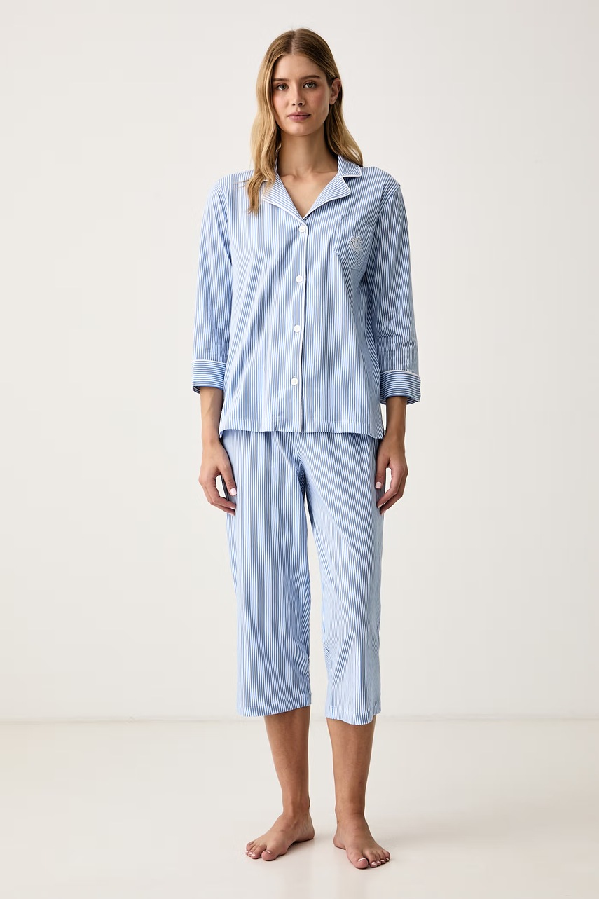 Lauren Ralph Lauren  piżama dwuczęściowa damska bawełniana niebieska I819702