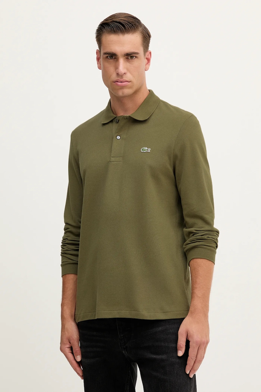 Lacoste longsleeve din bumbac culoarea verde, uni, L1312