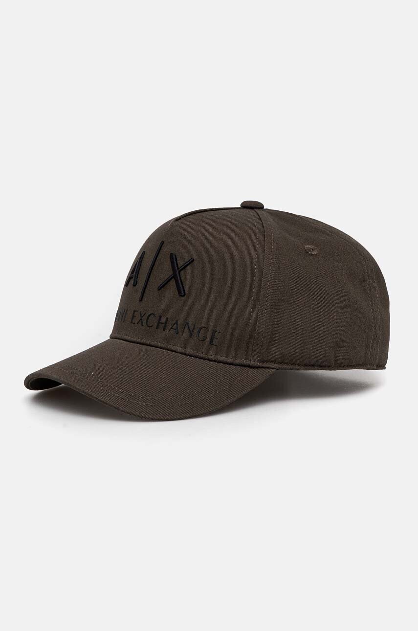 Armani Exchange caciula din bumbac culoarea verde, cu imprimeu