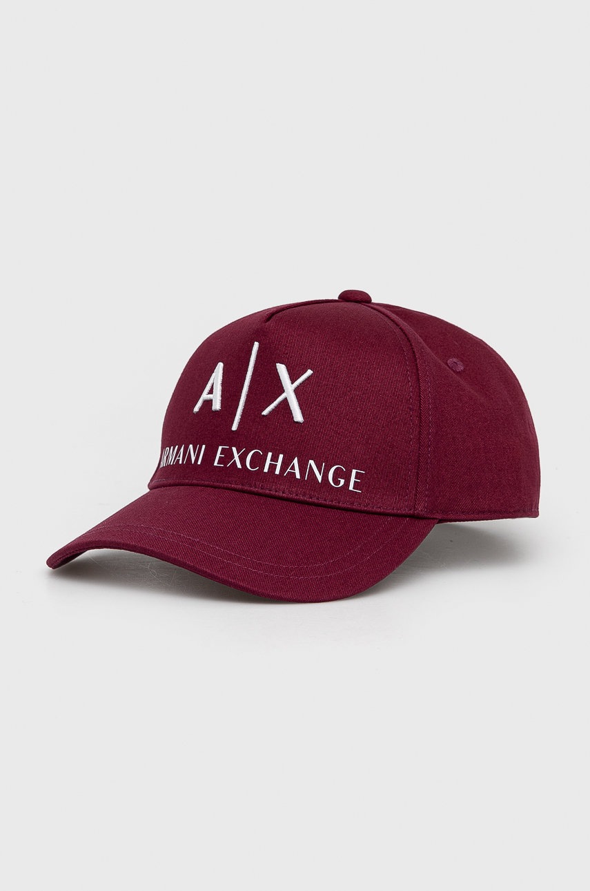 

Бавовняна кепка Armani Exchange колір бордовий з аплікацією