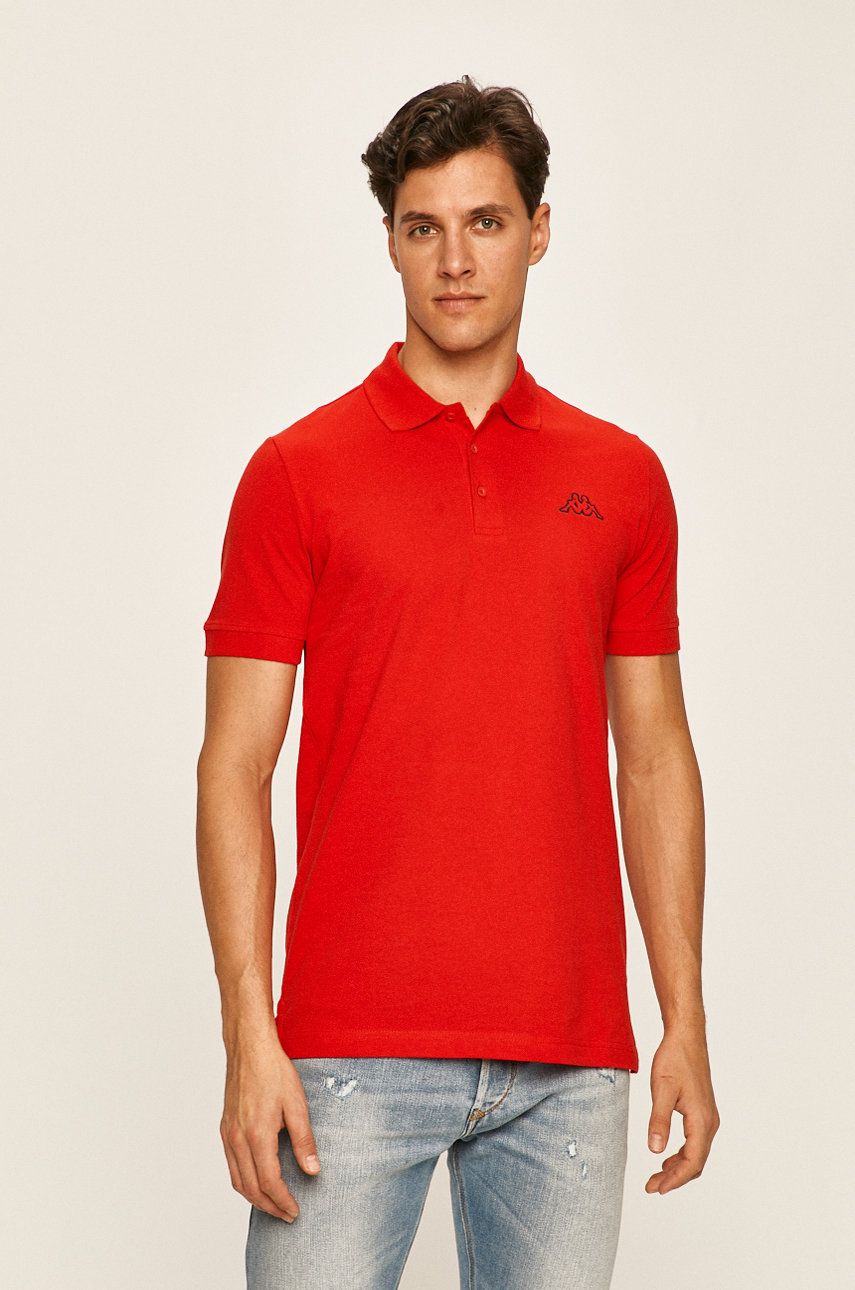 Bavlněné polo tričko Kappa červená barva, s aplikací - červená -  100% Bavlna