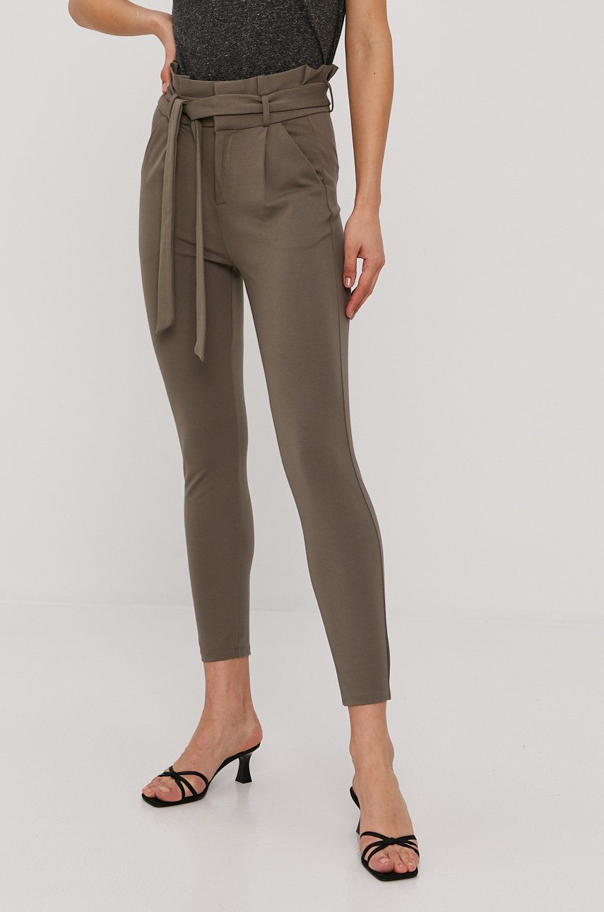 Vero Moda Pantaloni femei, culoarea gri, model drept, high waist answear.ro poza 2022