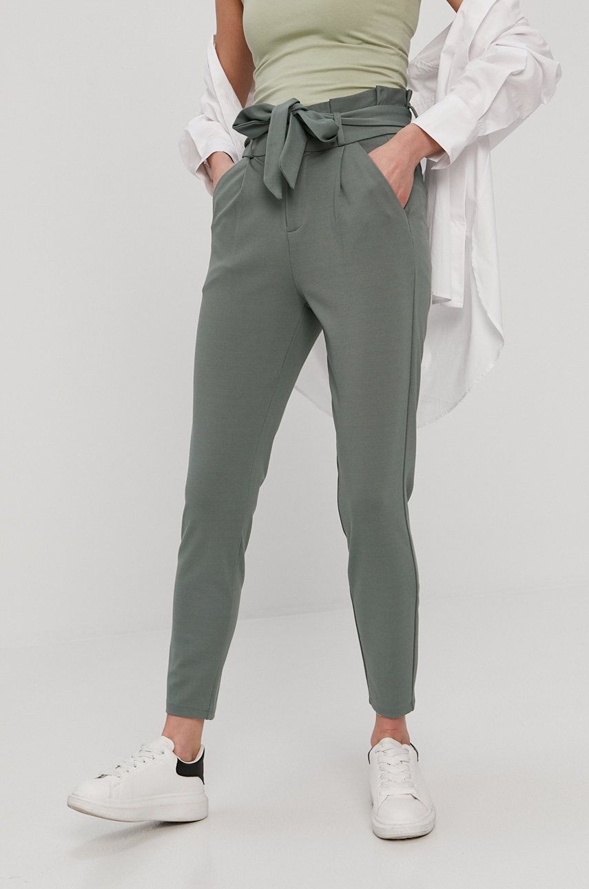 Vero Moda Pantaloni femei, culoarea verde, model drept, high waist ANSWEAR ANSWEAR