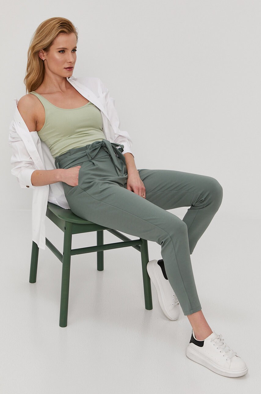 

Штани Vero Moda жіночі колір зелений прямі висока посадка