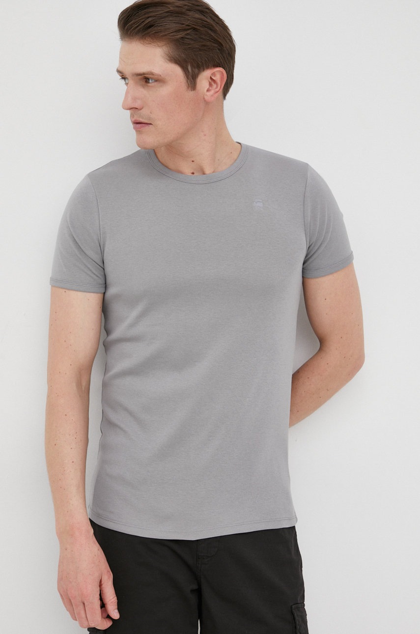 

Памучна тениска G-Star Raw в сиво с изчистен дизайн, Сив