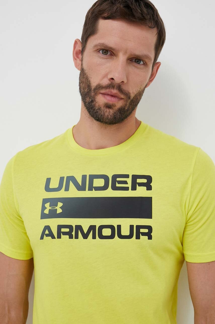 Under Armour tricou barbati, culoarea galben, cu imprimeu