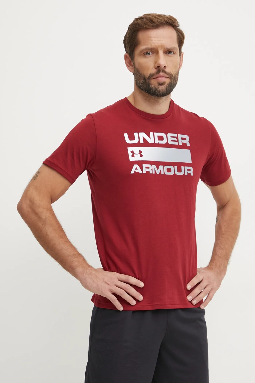 Under Armour tricou de antrenament Team Issue Wordmark culoarea bordo, cu imprimeu, 1329582 Under Armour tricou de antrenament Team Issue Wordmark culoarea bordo, cu imprimeu, 1329582