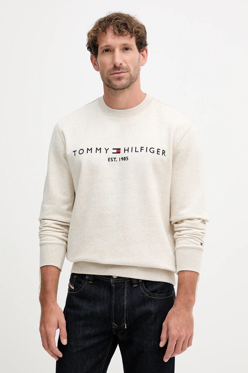 

Суичър Tommy Hilfiger мъжки в зелено с апликация, Бежов