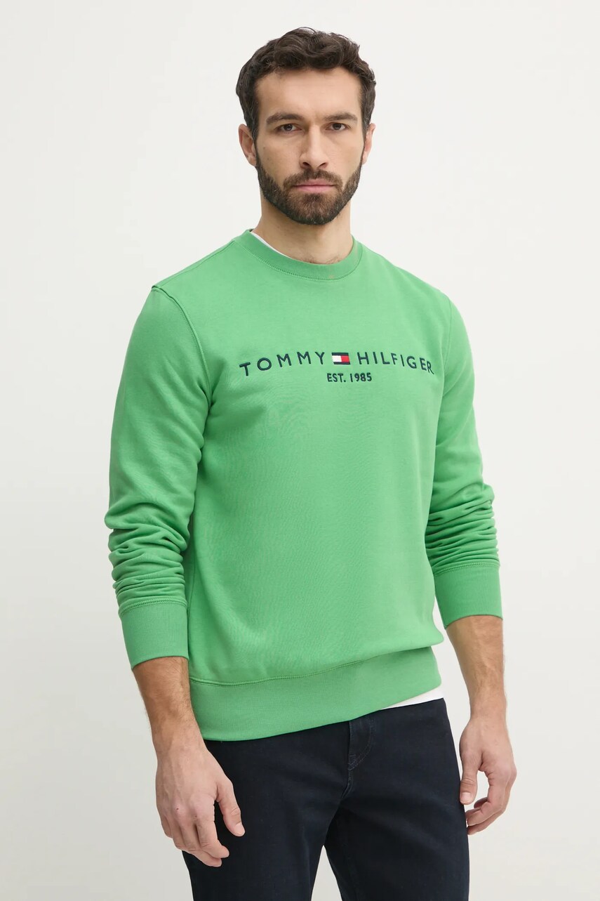 Levně Mikina Tommy Hilfiger pánská, zelená barva, s aplikací