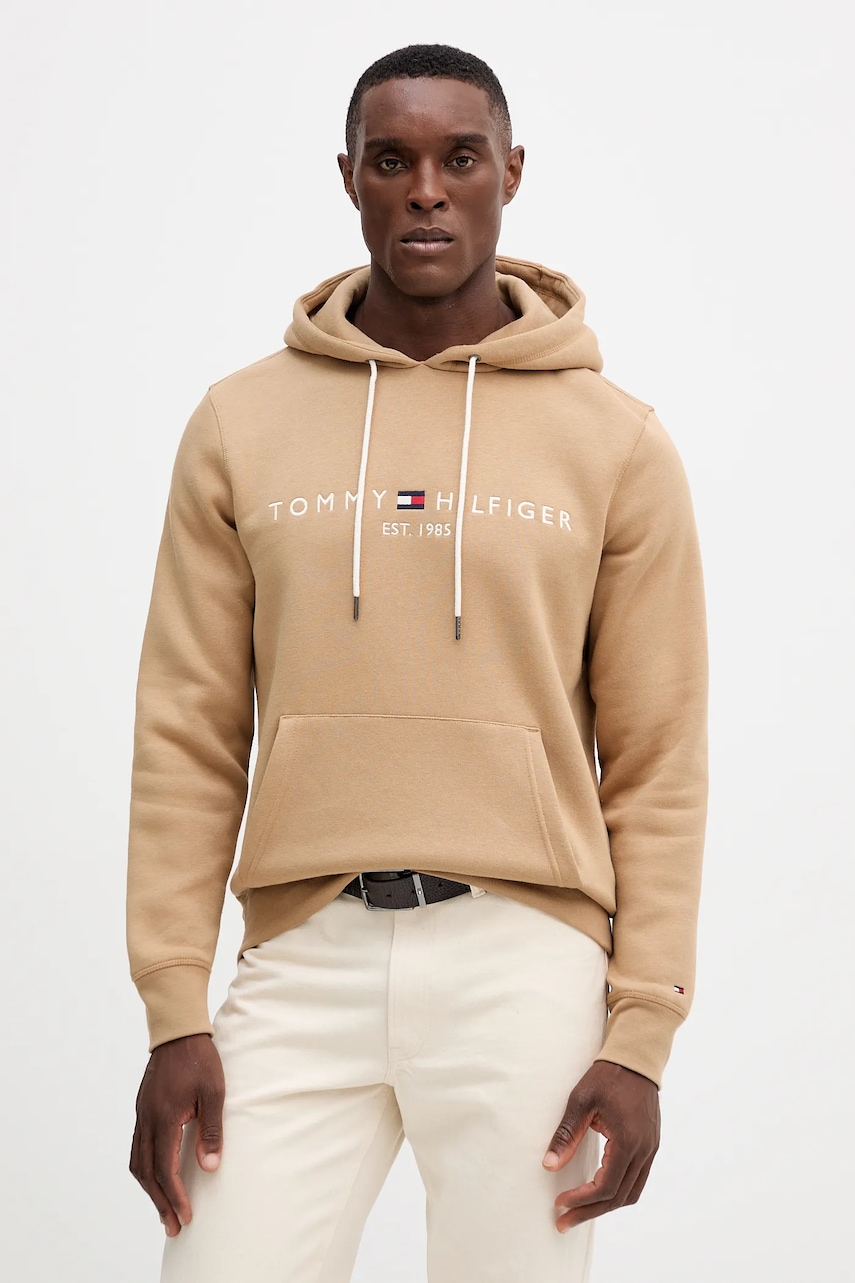 

Суичър Tommy Hilfiger мъжки в сиво с качулка с апликация, Бежов