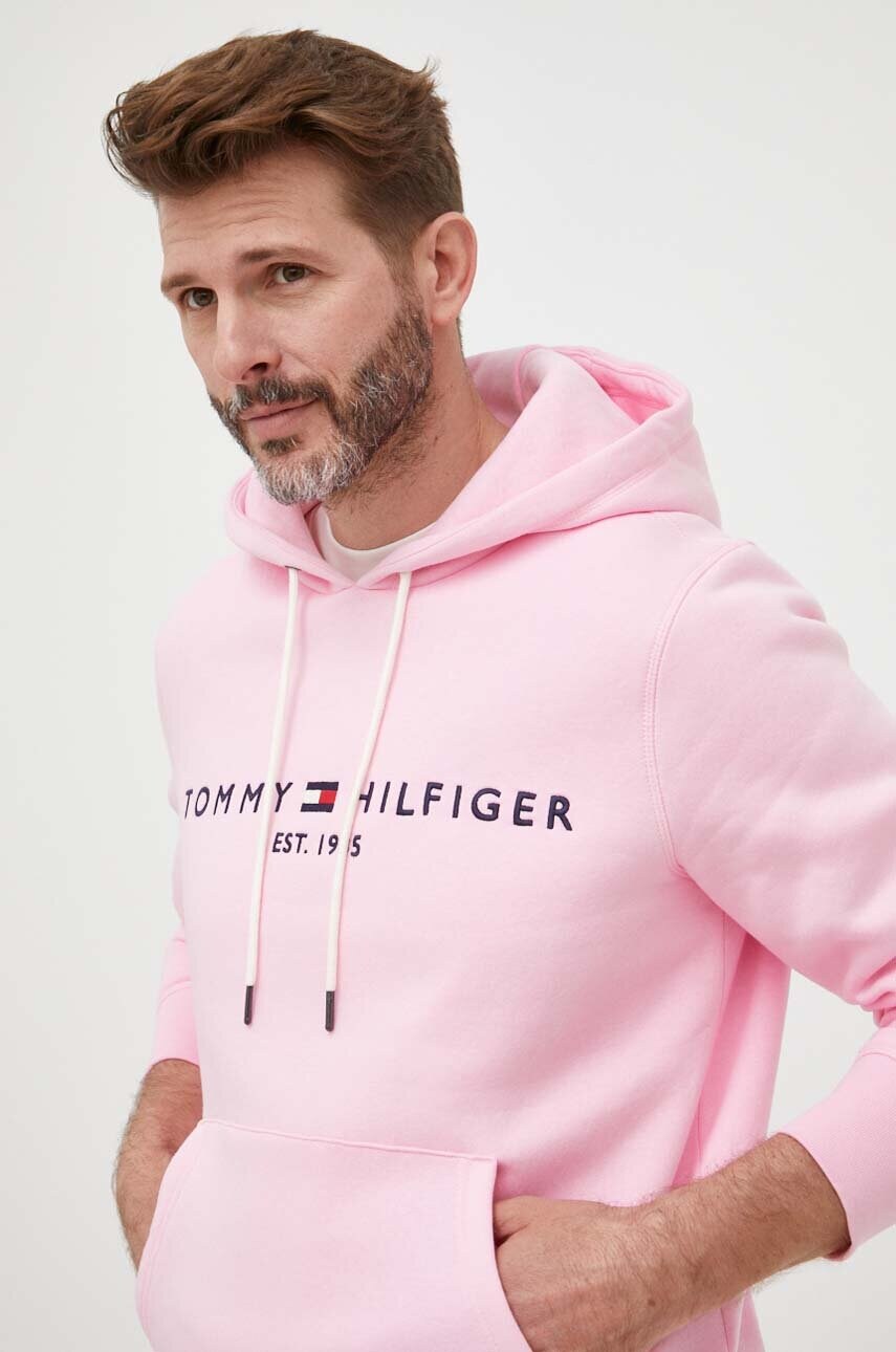 

Суичър Tommy Hilfiger в розово с качулка с апликация, Розов