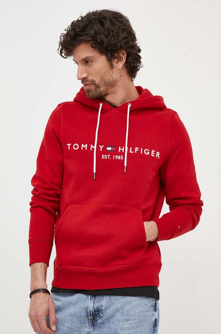 

Кофта Tommy Hilfiger мужская цвет красный с капюшоном с аппликацией