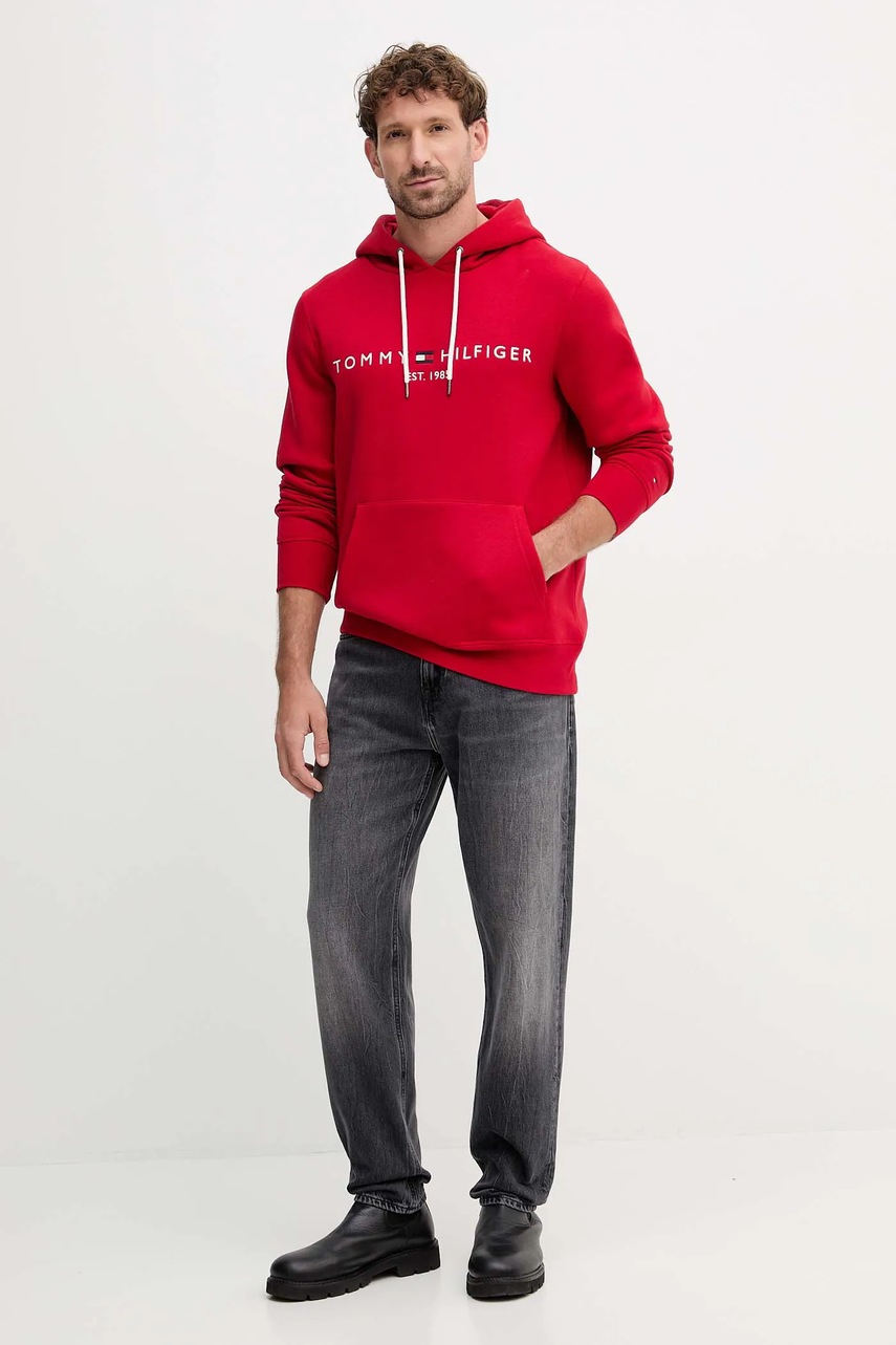 Кофта Tommy Hilfiger цвет серый с капюшоном с аппликацией