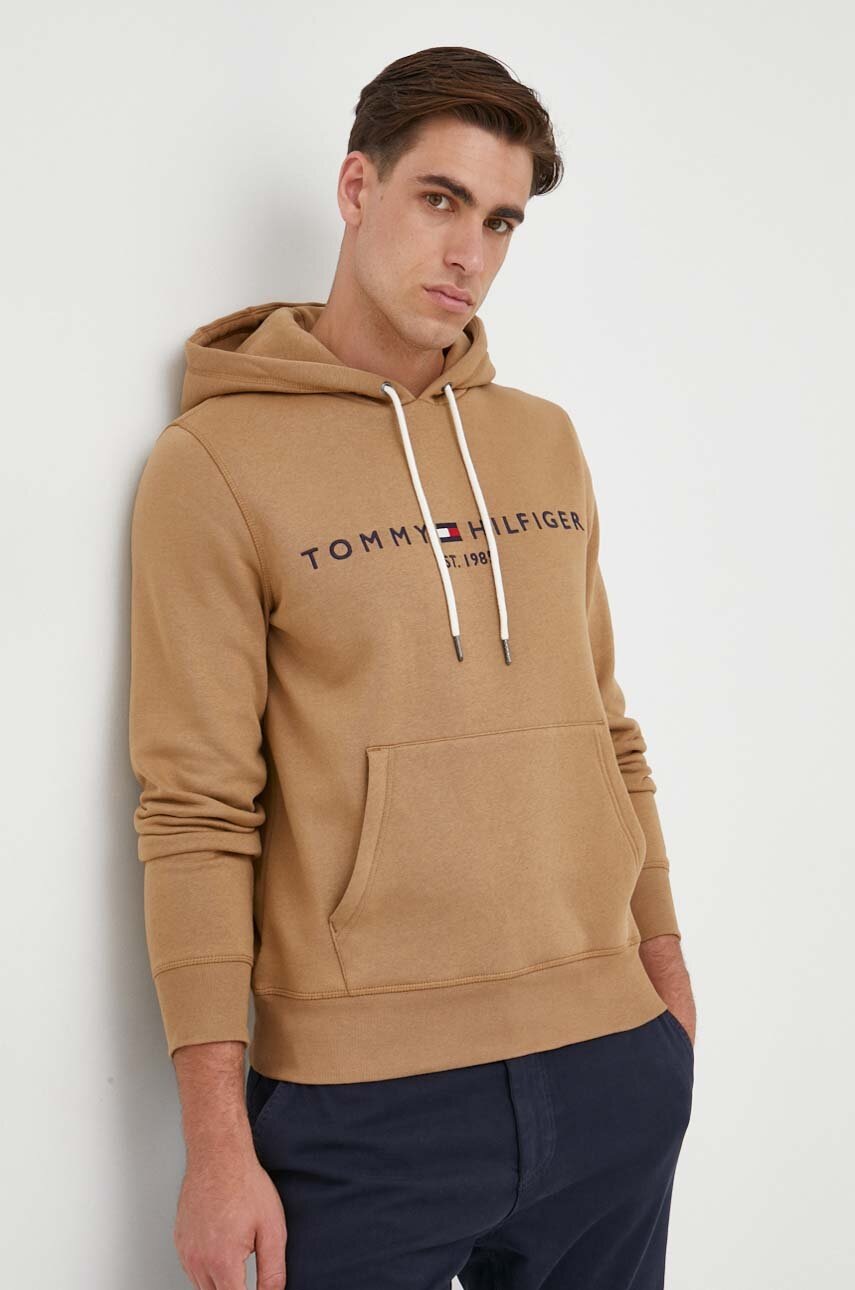 

Кофта Tommy Hilfiger мужская цвет коричневый с капюшоном с аппликацией