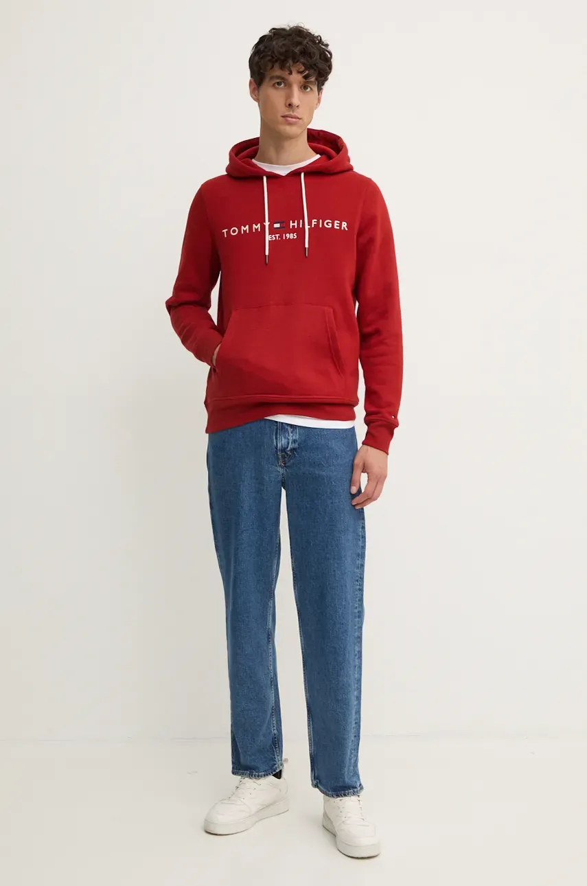 Кофта Tommy Hilfiger мужская цвет бордовый с капюшоном с аппликацией Кофта Tommy Hilfiger мужская цвет бордовый с капюшоном с аппликацией