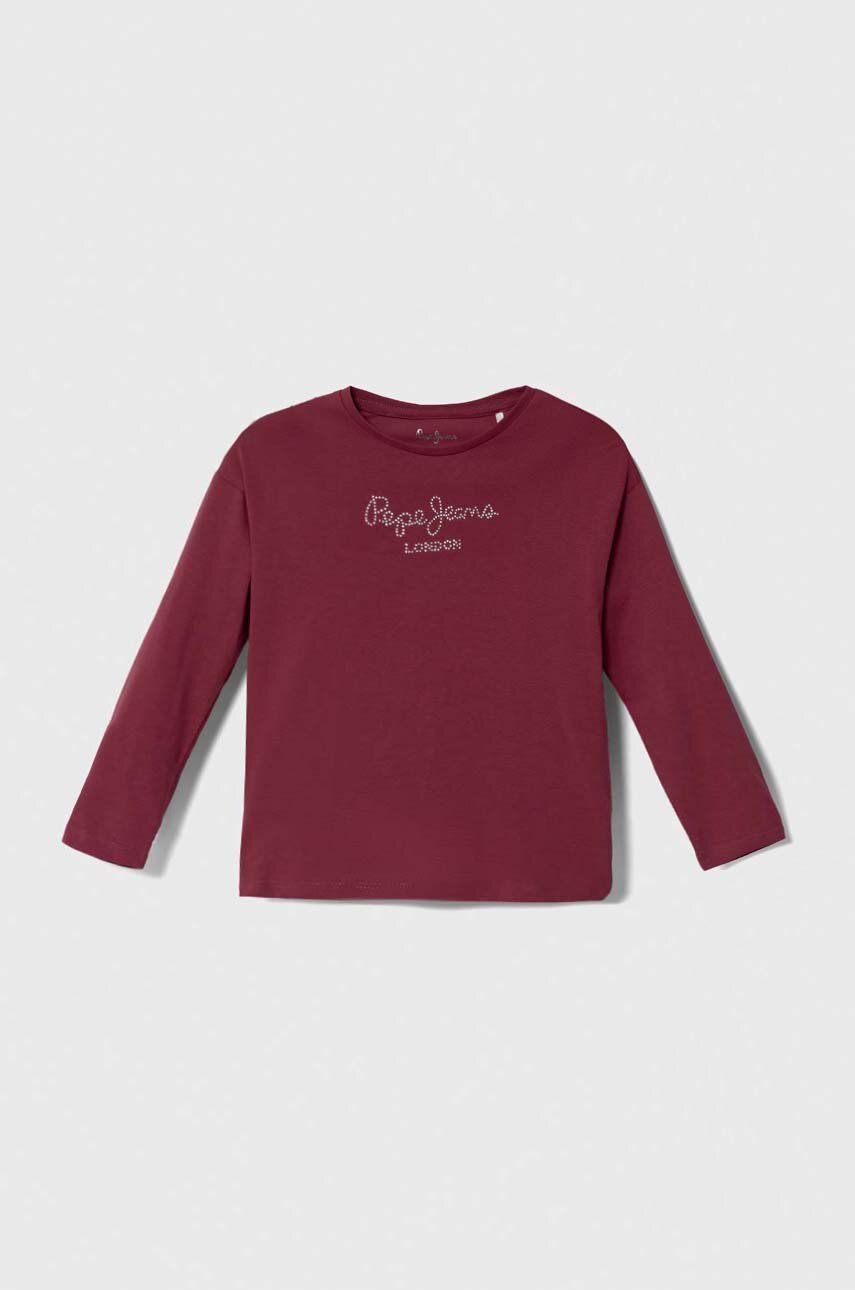 Dětská bavlněná košile s dlouhým rukávem Pepe Jeans vínová barva - burgundské - Hlavní materiál: 100