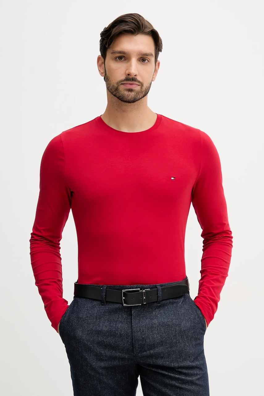 Levně Tričko s dlouhým rukávem Tommy Hilfiger pánské, zelená barva