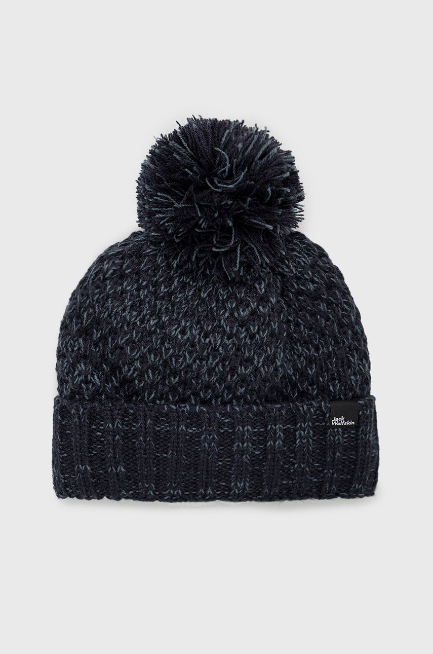 Jack Wolfskin caciula culoarea albastru marin, din tricot gros