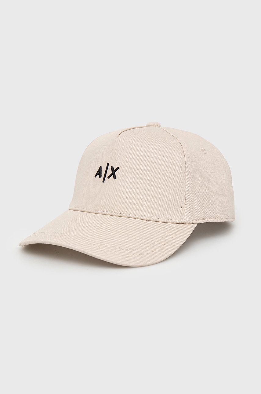 Armani Exchange caciula culoarea bej, cu imprimeu
