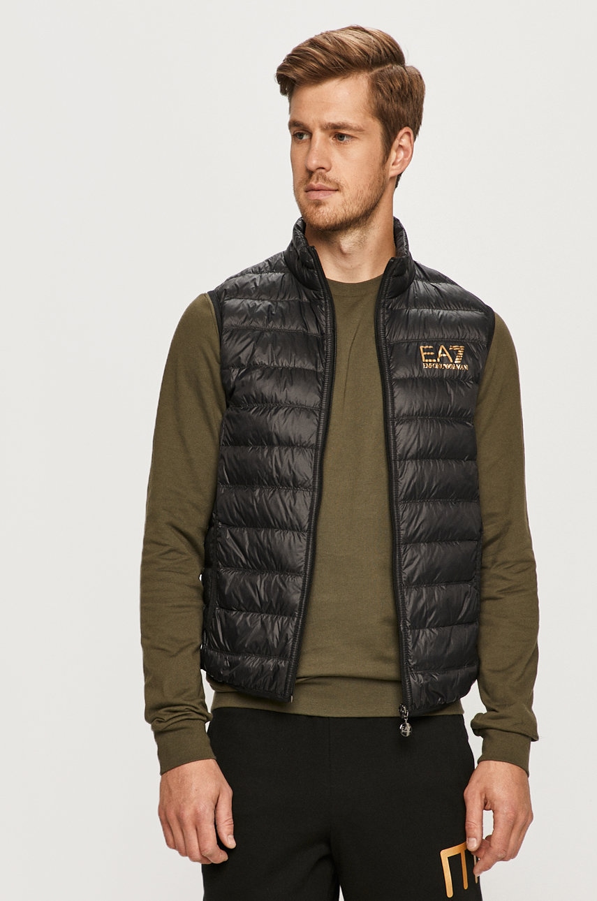 EA7 Emporio Armani vesta de puf barbati, culoarea negru