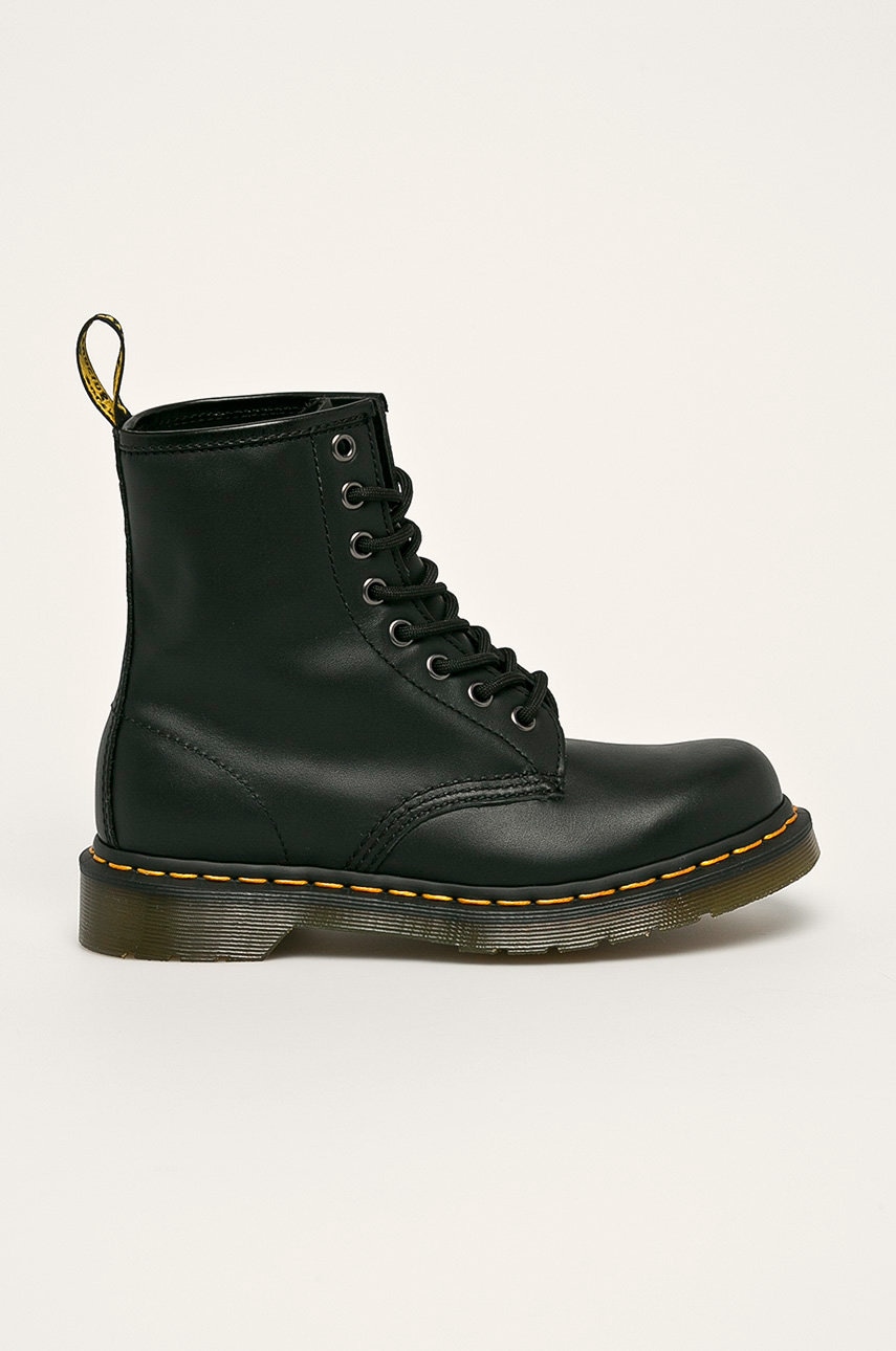 Dr. Martens bocanci de piele 1460 Nappa femei, culoarea negru, cu toc plat