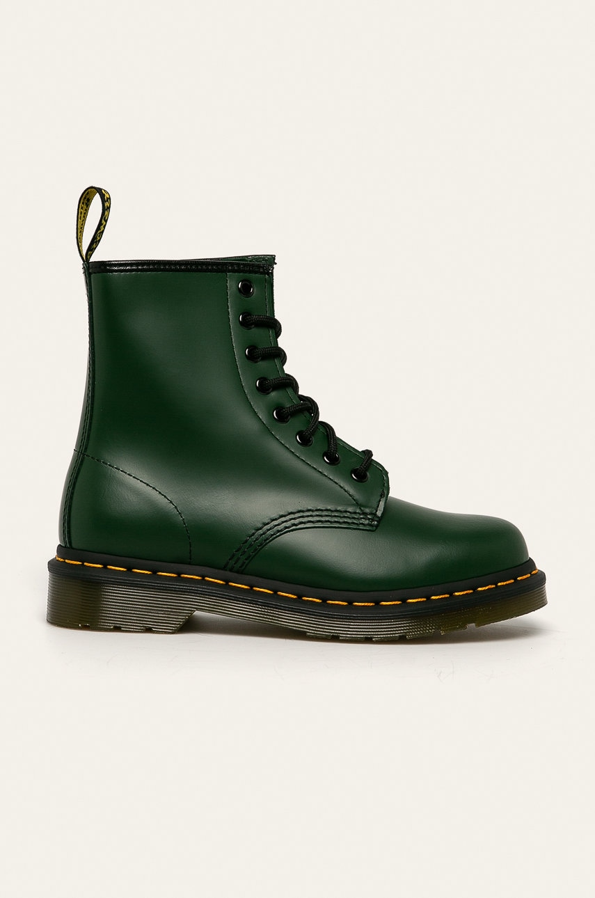 Levně Kožené workery Dr. Martens 1460 dámské, zelená barva, na plochém podpatku, 11822207