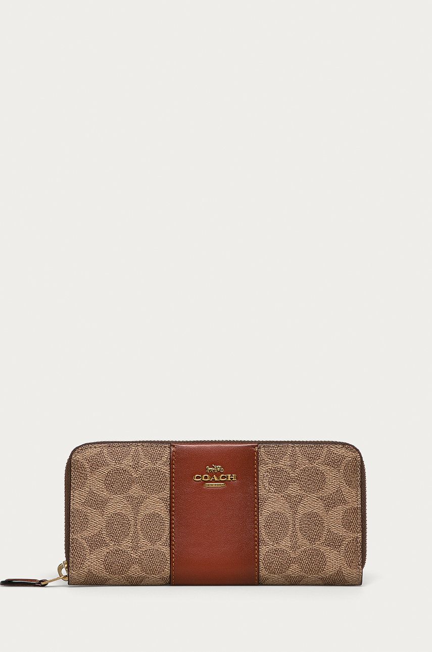 Kožená peňaženka Coach dámska, hnedá farba
