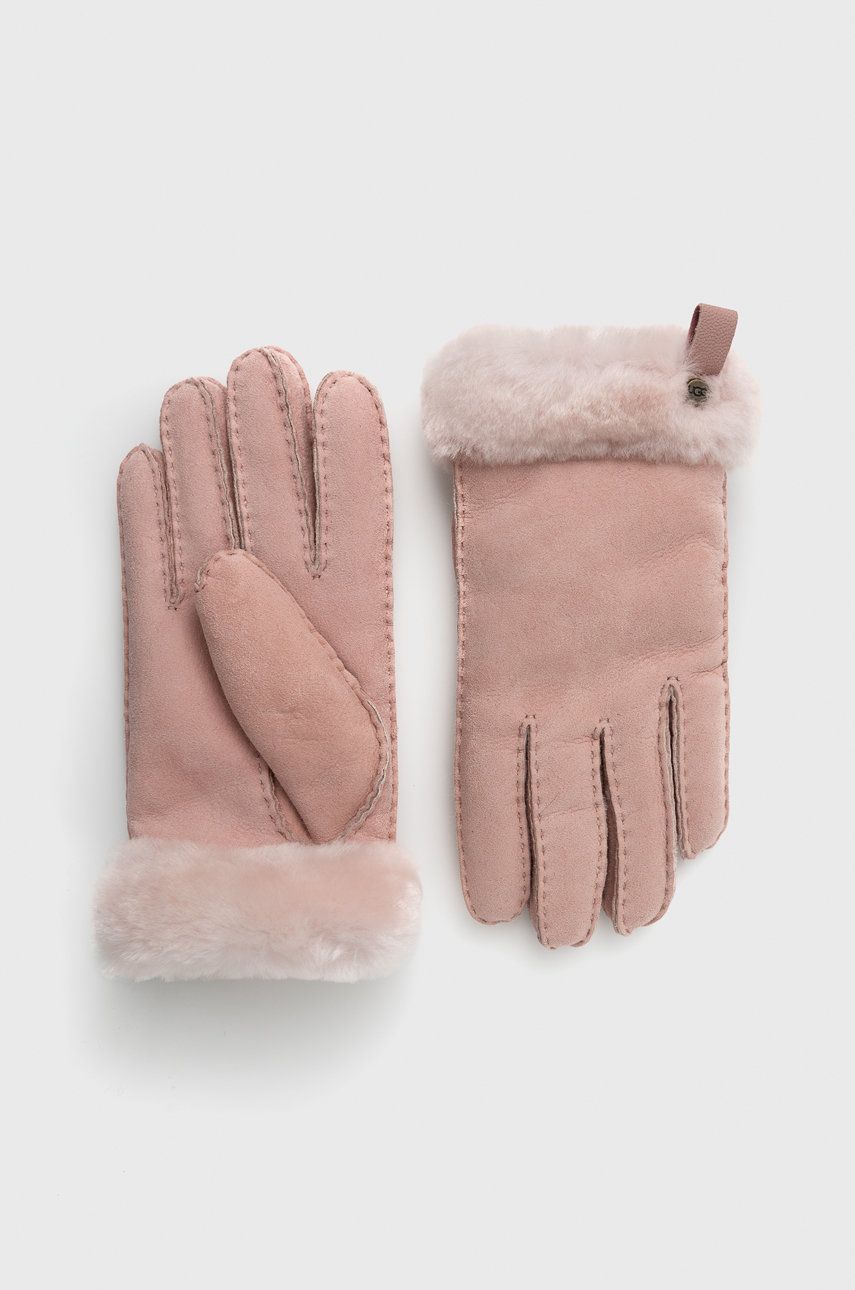 UGG Mănuși din piele de caprioara femei, culoarea roz answear imagine noua