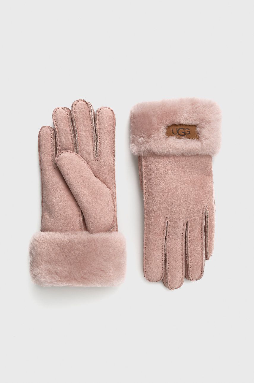 UGG Mănuși din piele de caprioara femei, culoarea roz answear.ro