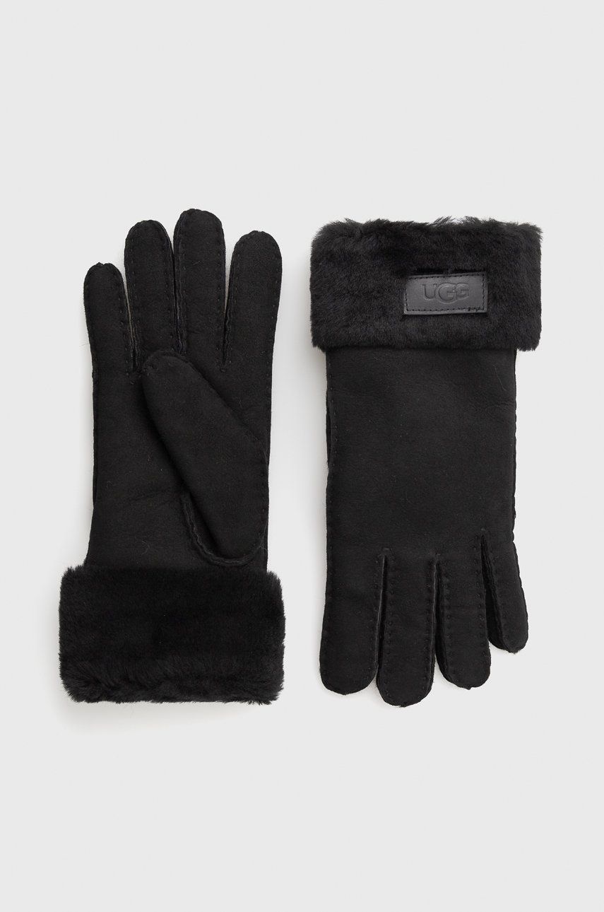 UGG Mănuși din piele de caprioara femei, culoarea negru