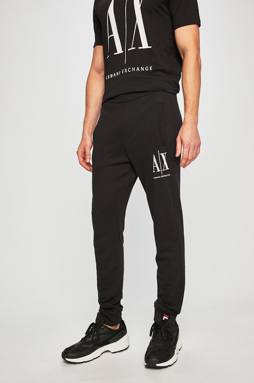 Kalhoty Armani Exchange pánské, černá barva, hladké