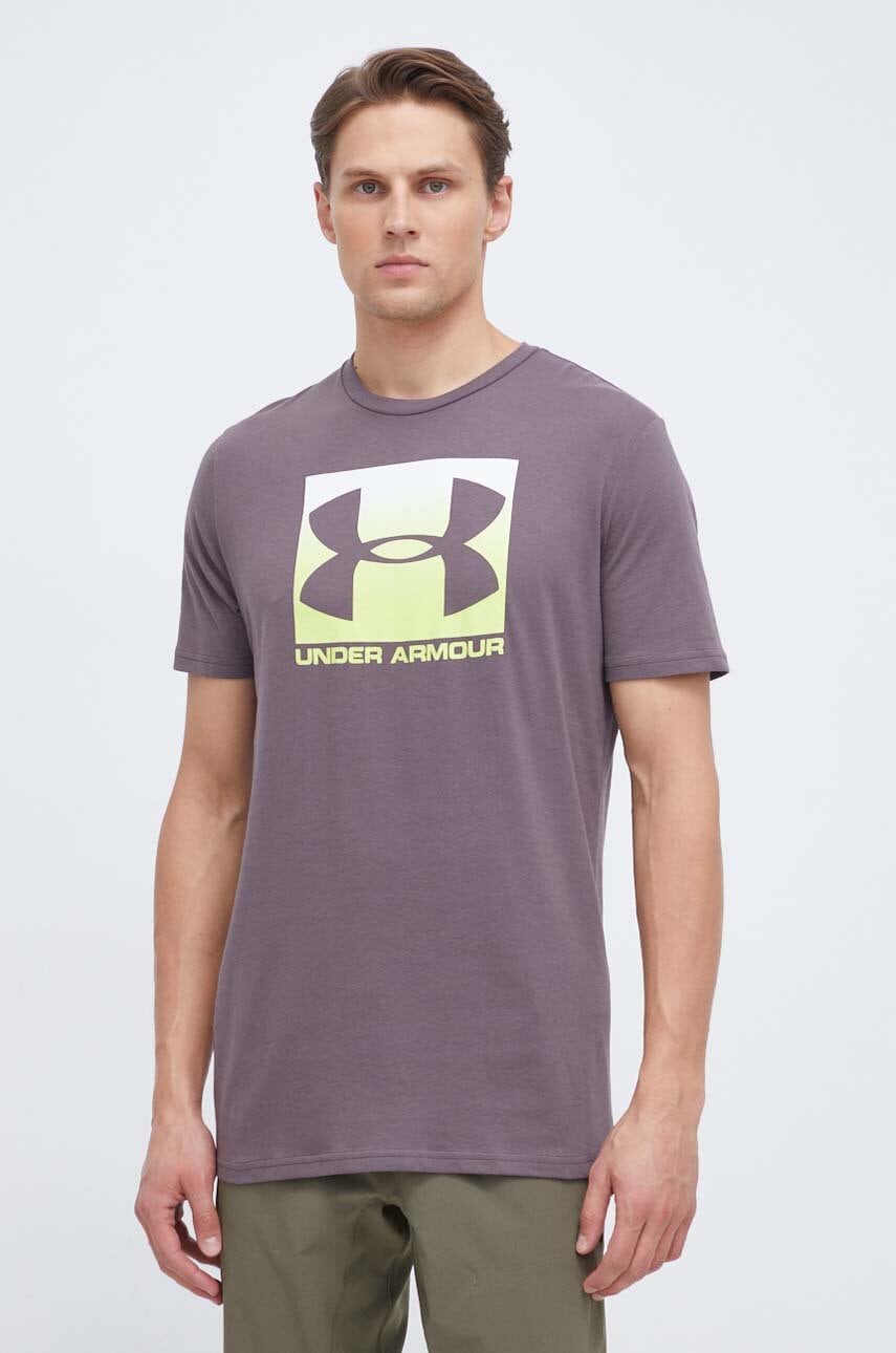 Under Armour tricou barbati, culoarea maro, cu imprimeu