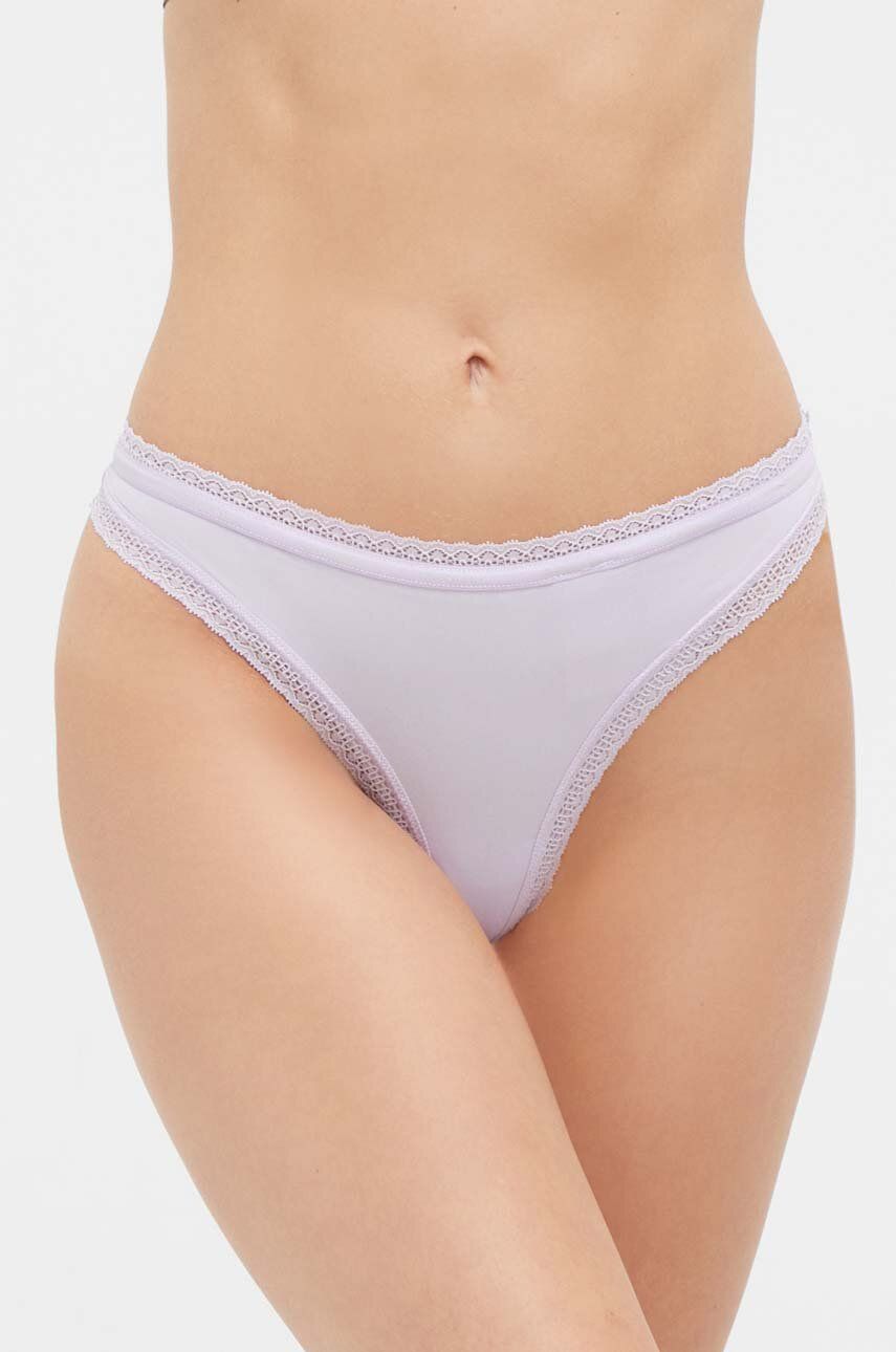 Levně Tanga Calvin Klein Underwear fialová barva, 000QD3763E