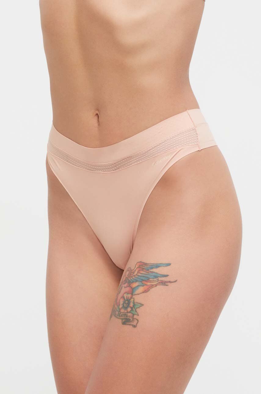 Levně Tanga Calvin Klein Underwear růžová barva, 000QF6047E